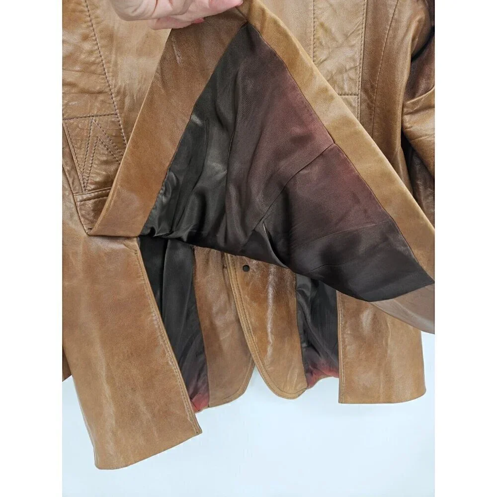 Vintage De Long Glazed Lamb Jacket Mens 40 Brown Lambskin Blazer